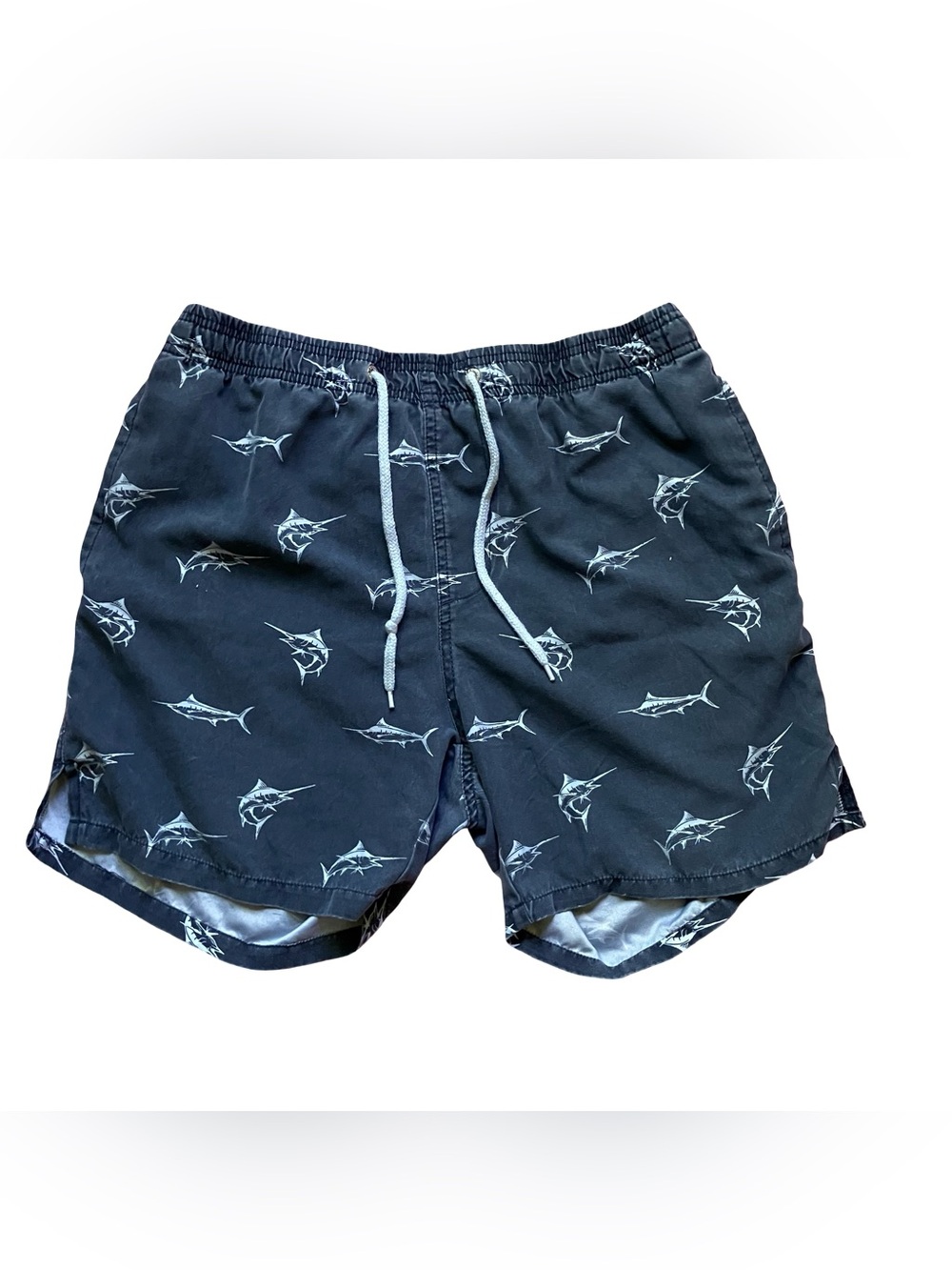 Men’s Navy Blue Swim Trunks Quick Dry Mesh-Lined 28/30 Marlin Fish INGEAR
